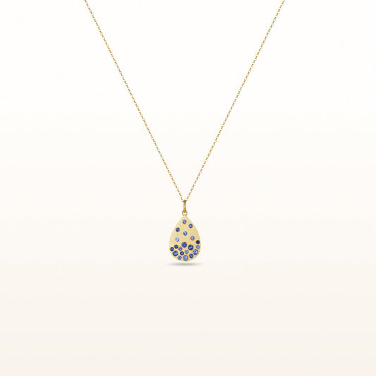 Pear Shaped Blue Sapphire Confetti Pendant in 14kt Yellow Gold