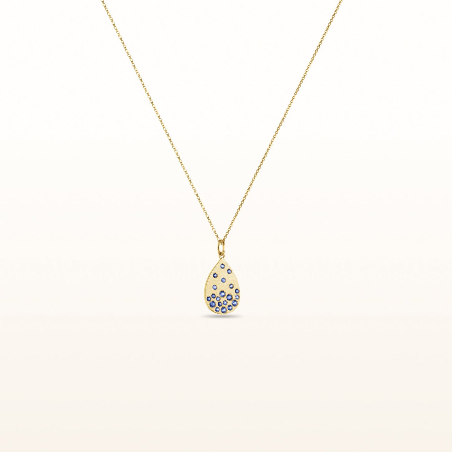 Pear Shaped Blue Sapphire Confetti Pendant in 14kt Yellow Gold