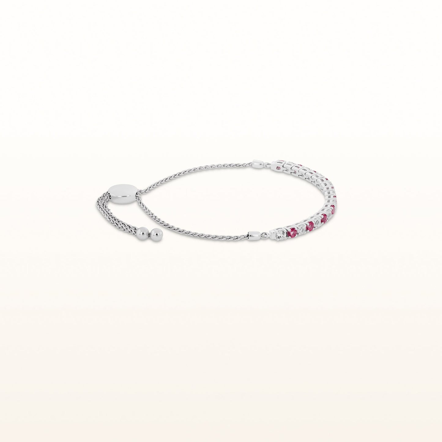 Alternating Gemstone and White Topaz Bolo Bracelet in 925 Sterling Silver