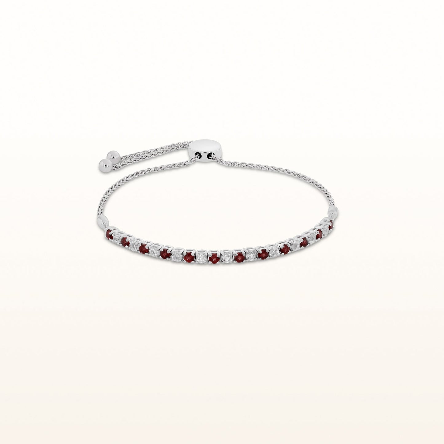 Alternating Gemstone and White Topaz Bolo Bracelet in 925 Sterling Silver