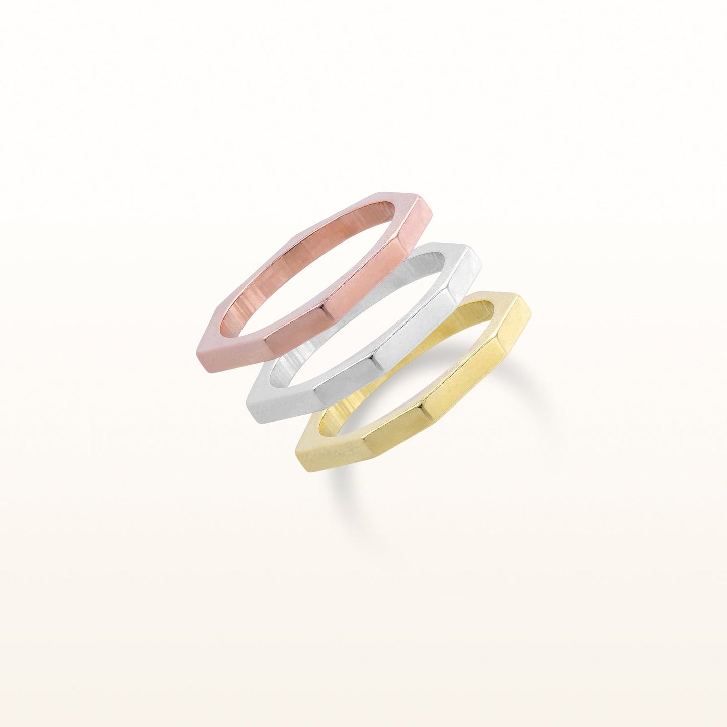 Set of Three 925 Sterling Silver Geometric Rings