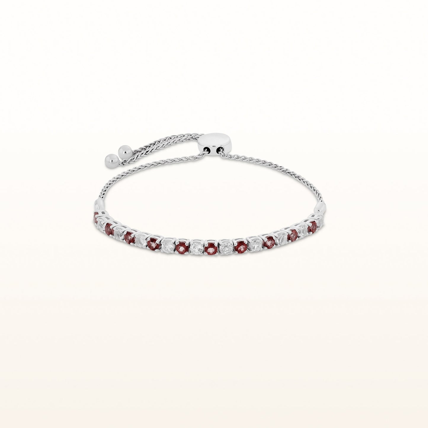 Alternating Gemstone and White Topaz Bolo Bracelet in 925 Sterling Silver