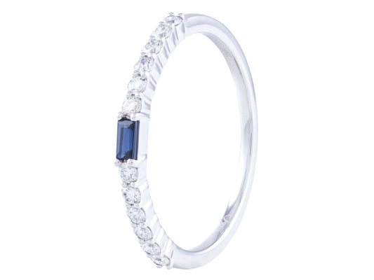 0.08 ct Sapphire Ring With Diamond Single Row Band In 14kt White Gold