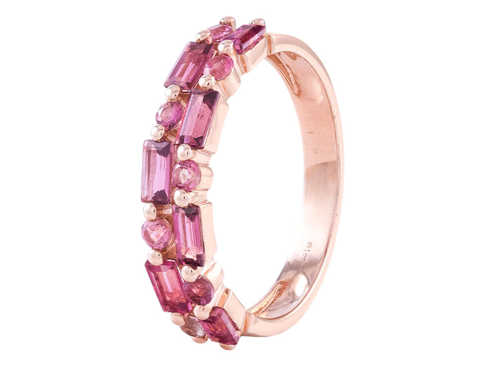 0.72 ct Baguette Pink Tourmaline Ring In 14kt Rose Gold