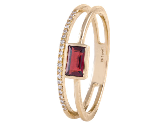 0.05 ct Diamond and Garnet Double Band Ring in 14kt Yellow Gold