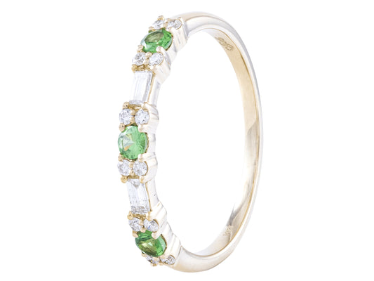 0.18 ct Diamond and Tsavorite Garnet Dual Shape Stone Band in 14kt Yellow Gold