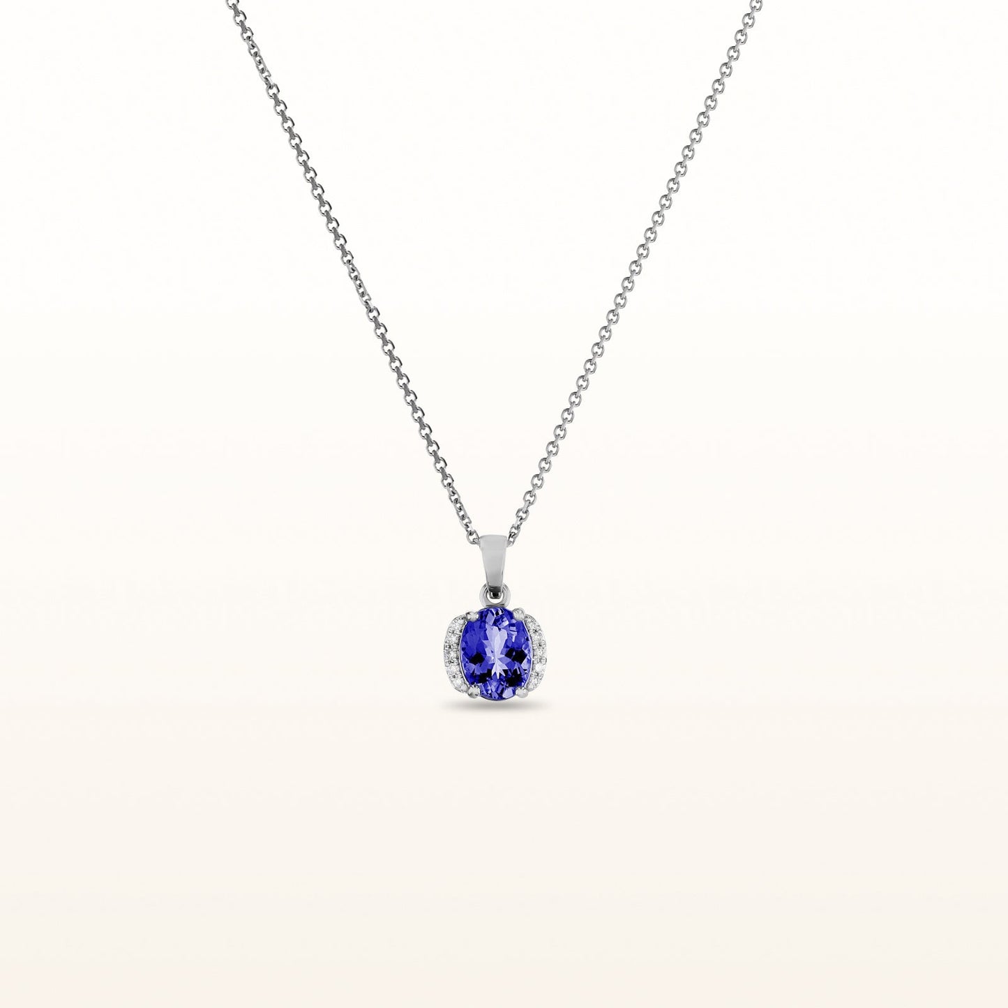 Oval Gemstone and Diamond Pendant in 14kt White Gold