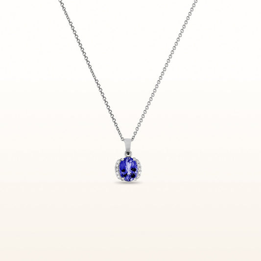 Oval Gemstone and Diamond Pendant in 14kt White Gold