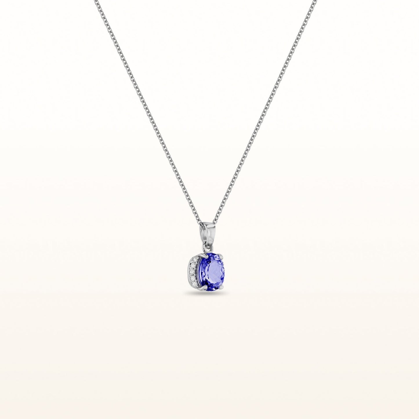 Oval Gemstone and Diamond Pendant in 14kt White Gold