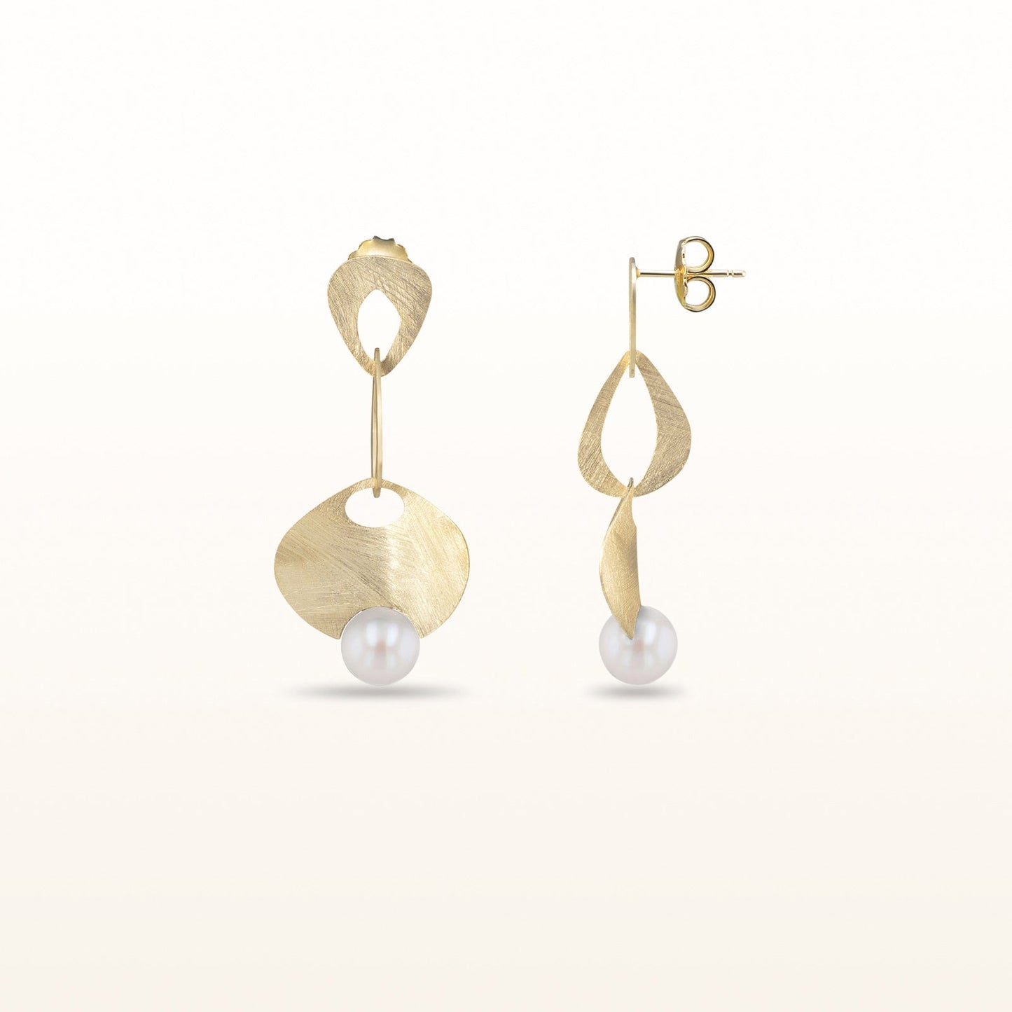 Pearl or Gemstone Wire Brushed Dangle Earrings in Yellow Gold Plated 925 Sterling Silver