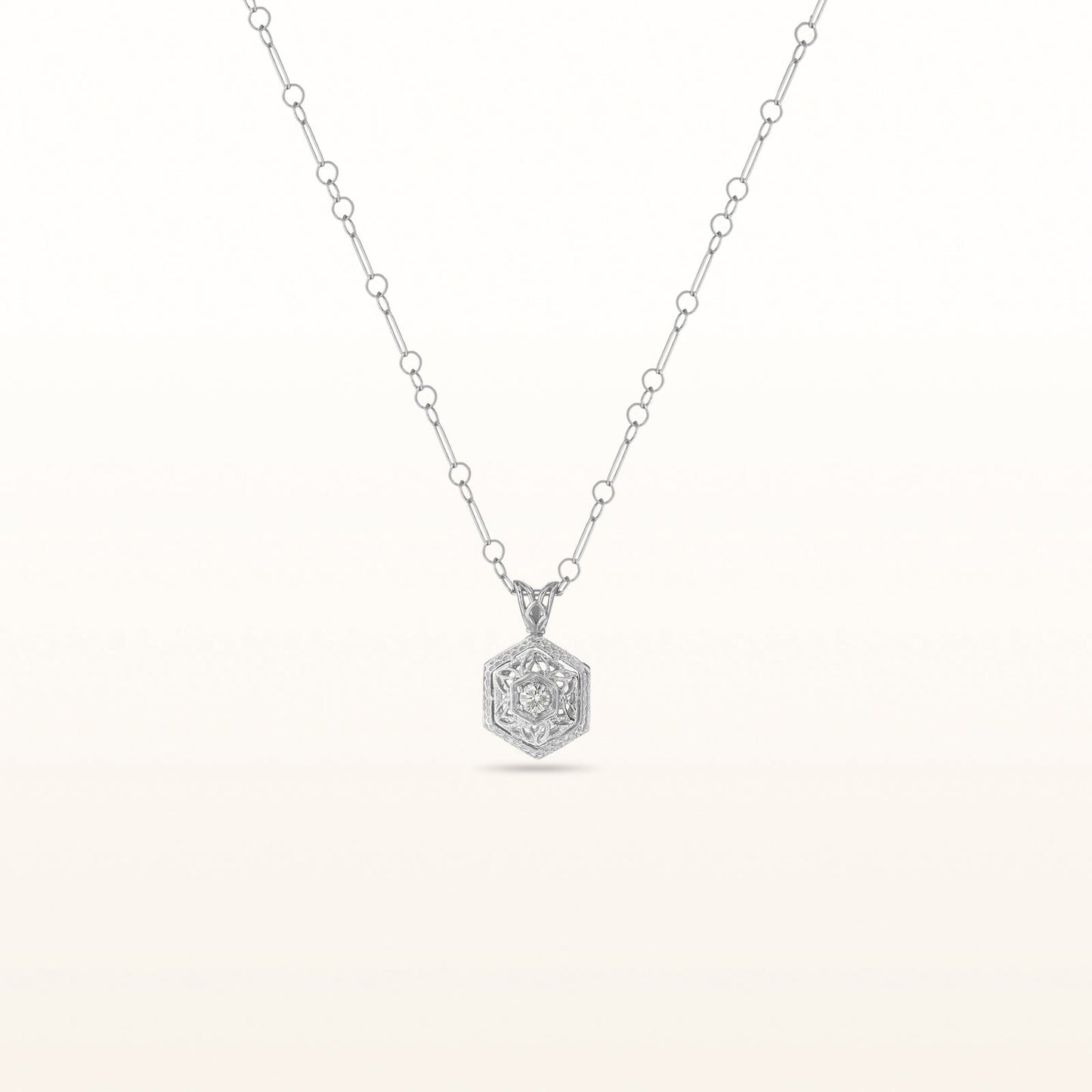 Diamond Hexagon Pendant in 14kt White Gold