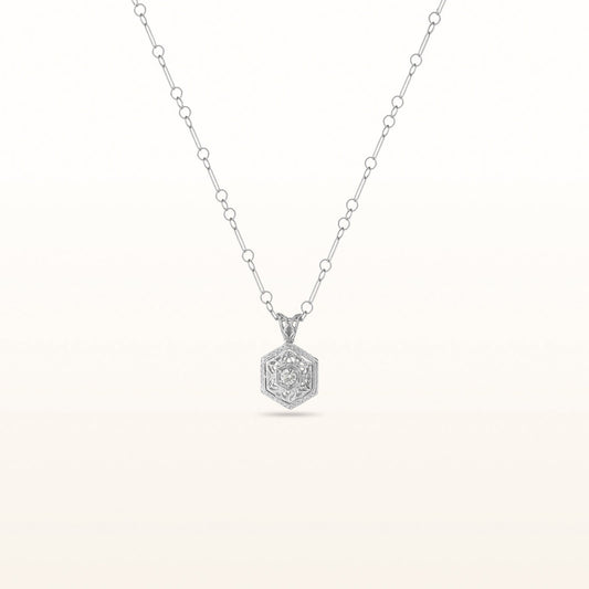 Diamond Hexagon Pendant in 14kt White Gold