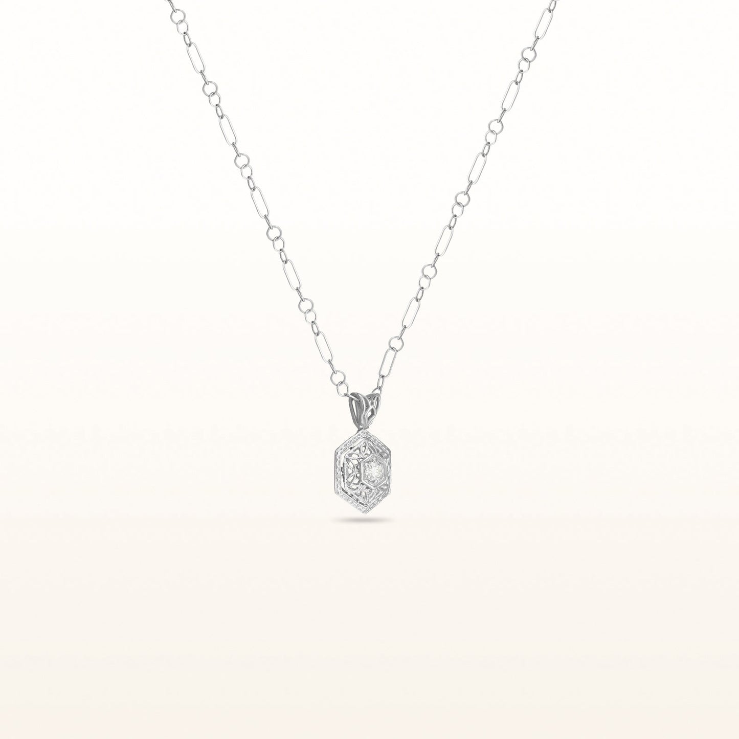 Diamond Hexagon Pendant in 14kt White Gold