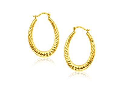 Textured Oval Shape Hoops in 14k Yellow Gold