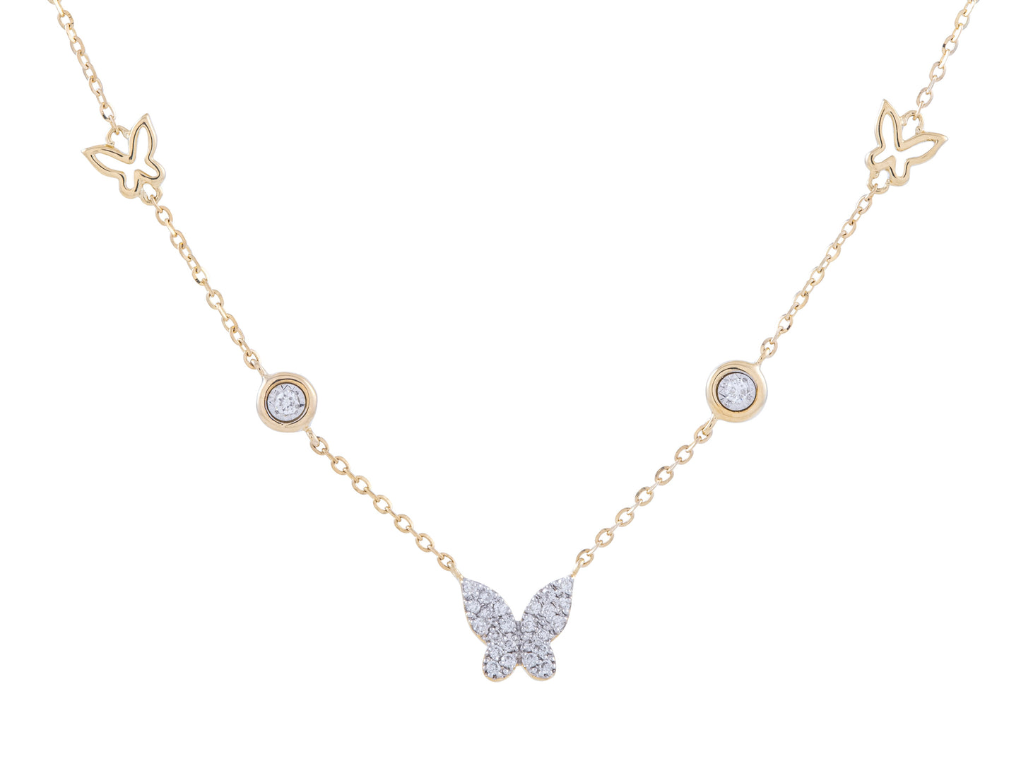 0.29 ct Sapphire Butterfly Charm Necklace With Adjustable 16"-18" Chain in 14kt Yellow Gold