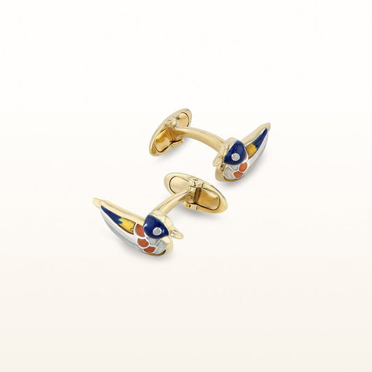 Gold Plated 925 Sterling Silver and Enamel Duck Cufflinks