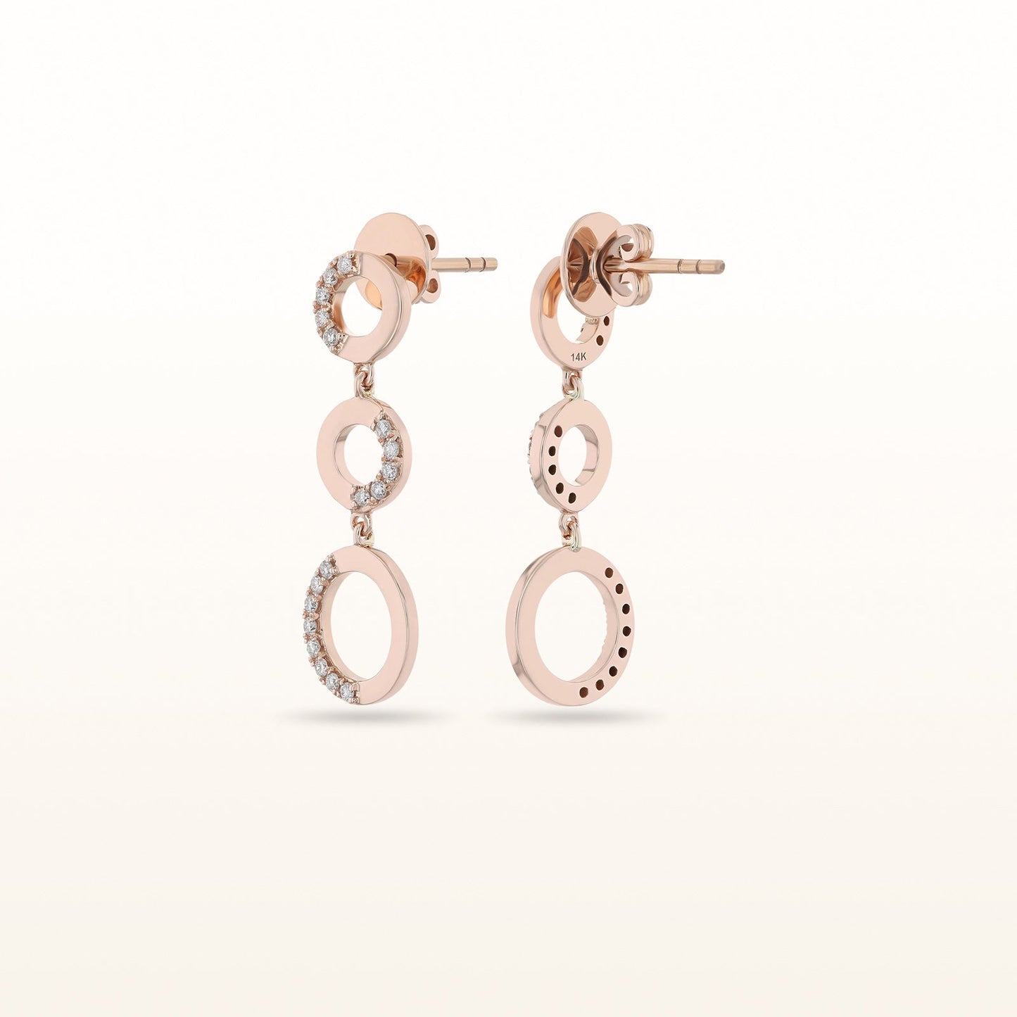 Three Circle Diamond Dangle Earrings in 14kt Rose Gold