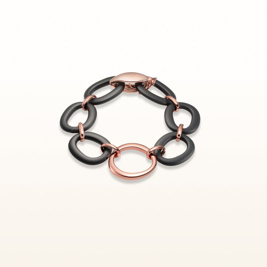 Black Rubber and Rose Gold Plated 925 Sterling Silver Link Bracelet