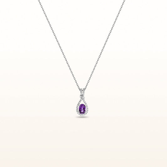 Oval Gemstone and White Sapphire Teardrop Pendant in 925 Sterling Silver