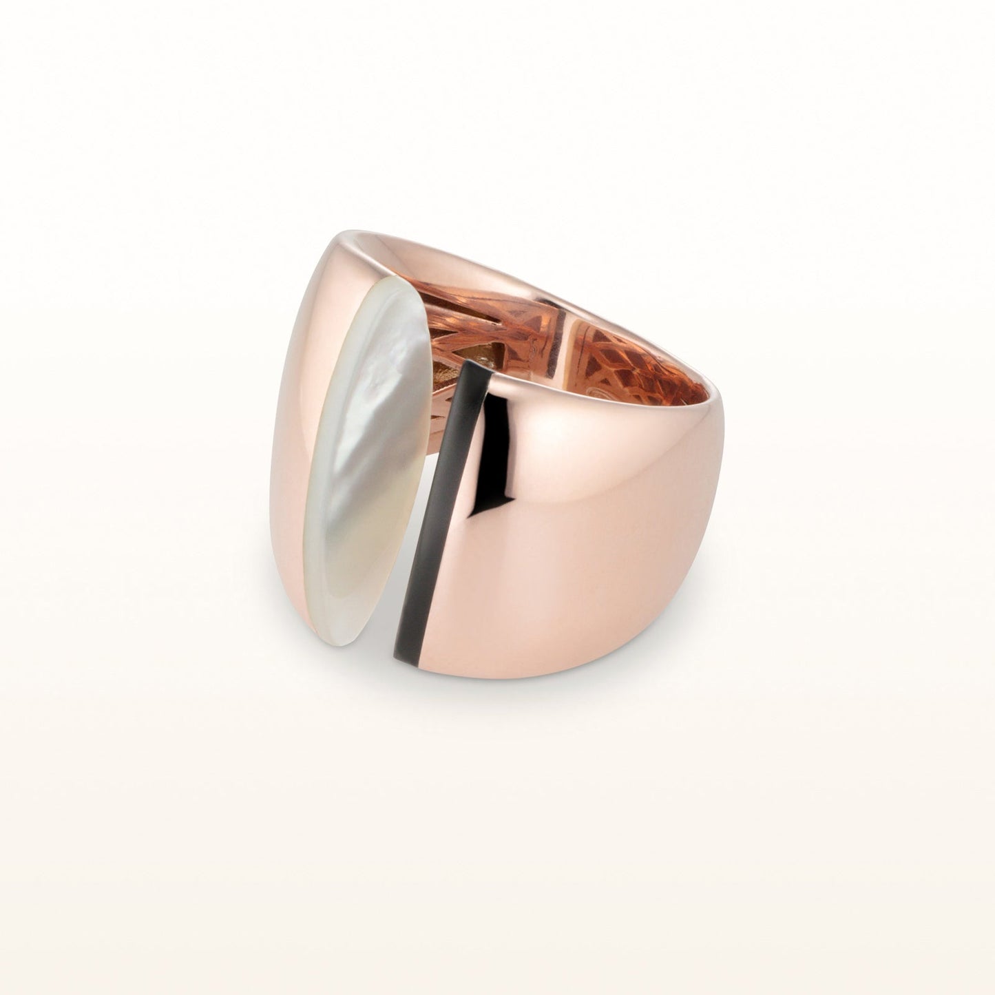 Mother-of-Pearl and Black Onyx Split Ring in Rose Gold Plated Sterling Silver