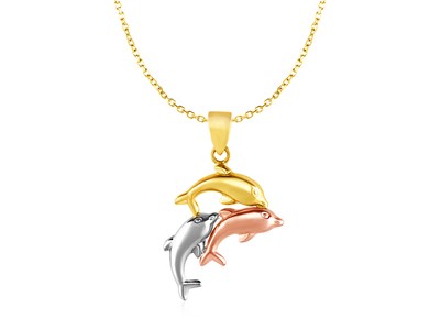 Three Dolphins in 10k Tri Color Gold