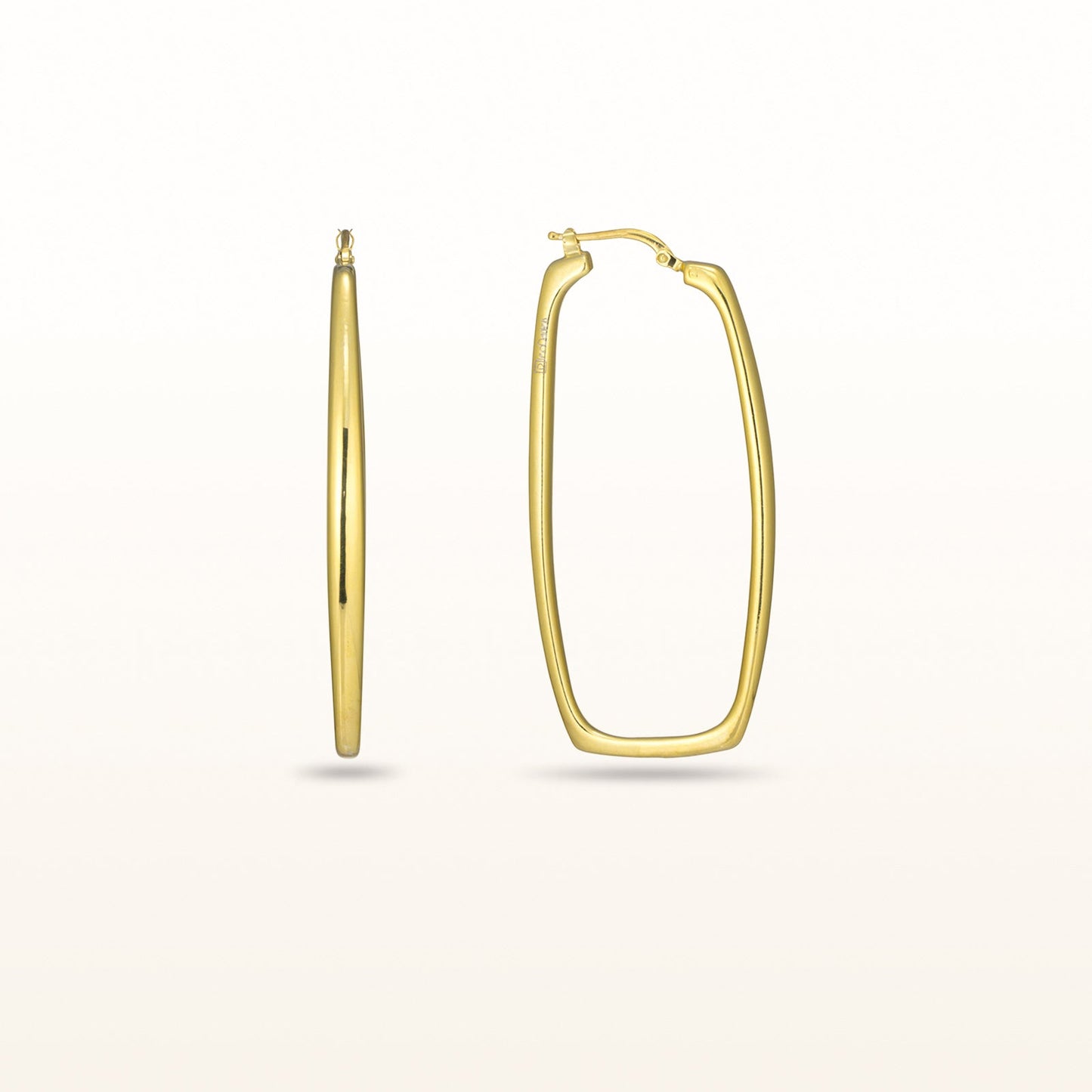 Yellow Gold Plated 925 Sterling Silver Rectangular Drop Hoop Earrings