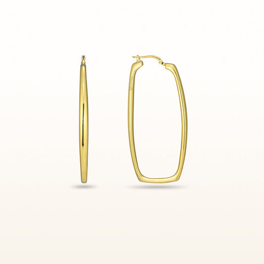 Yellow Gold Plated 925 Sterling Silver Rectangular Drop Hoop Earrings