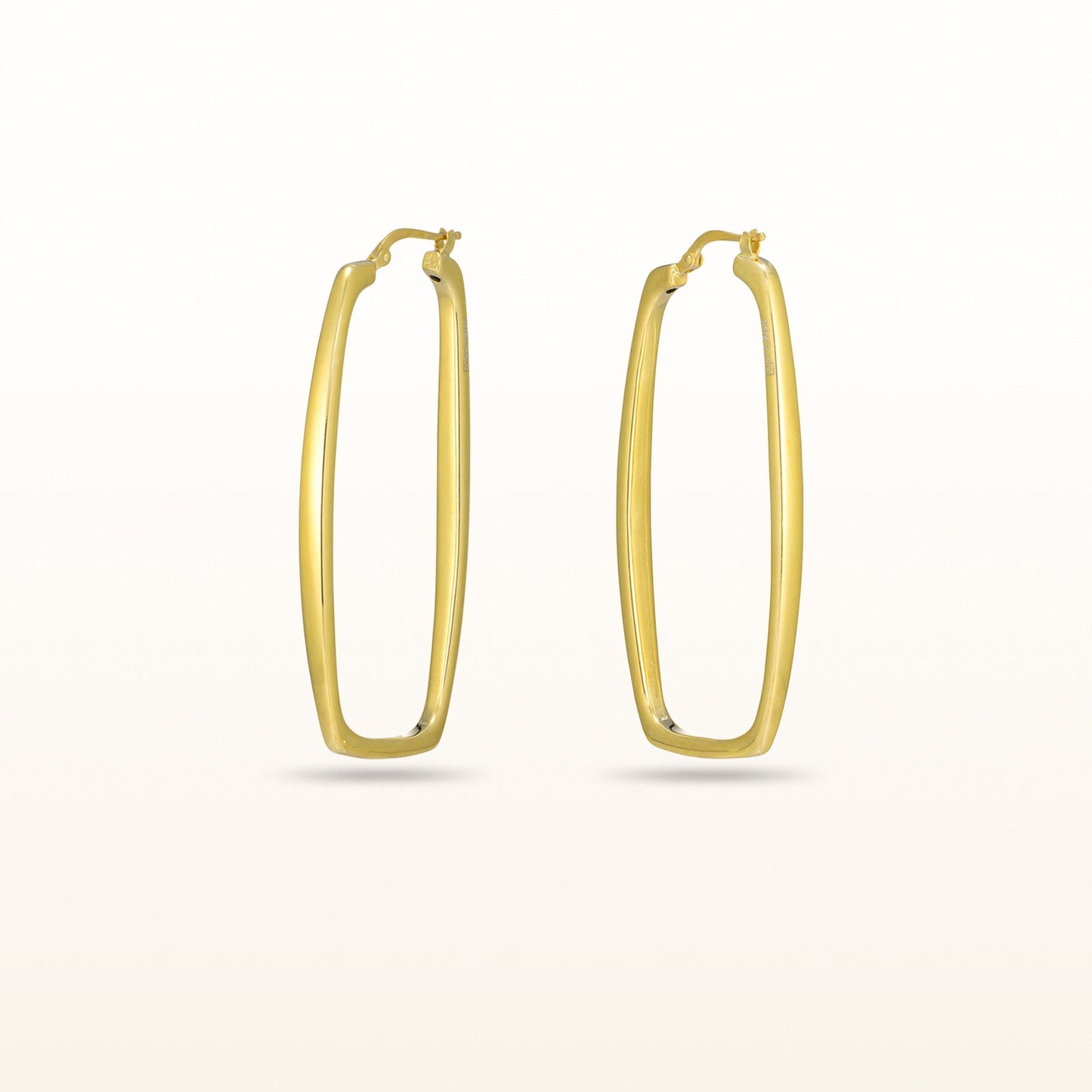 Yellow Gold Plated 925 Sterling Silver Rectangular Drop Hoop Earrings