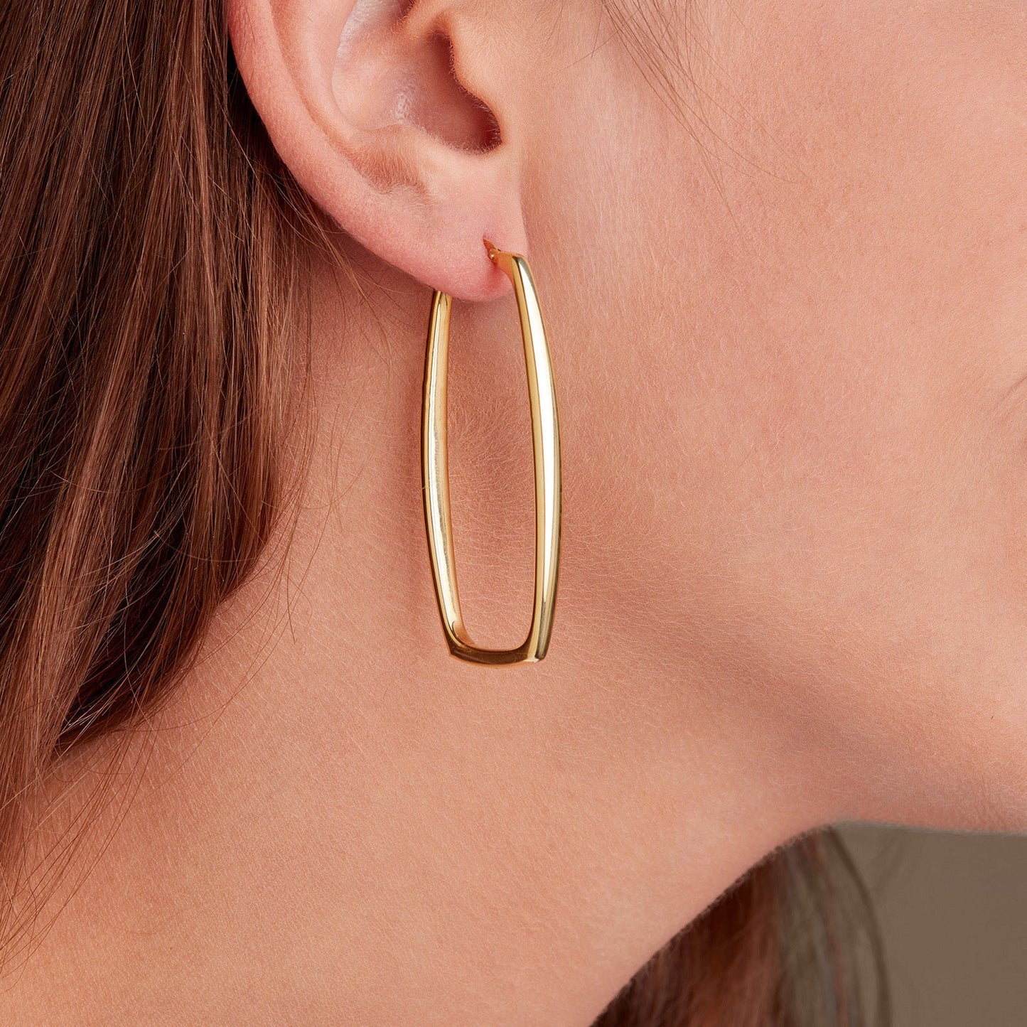 Yellow Gold Plated 925 Sterling Silver Rectangular Drop Hoop Earrings