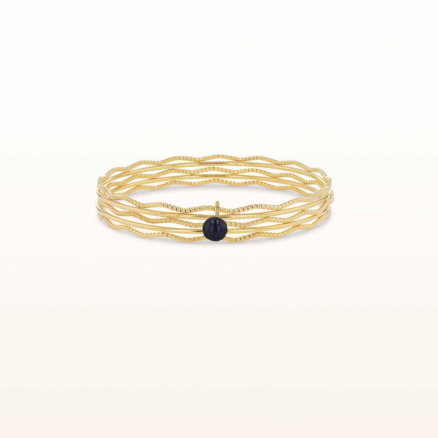 Freshwater Cultured Pearl and Yellow Gold Plated 925 Sterling Silver Multi-Row Textured Bangle Bracelet