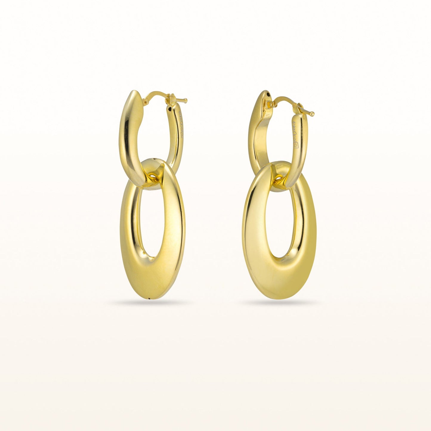 High Polish Oval Link Dangle Earrings in Yellow Gold Plated 925 Sterling Silver