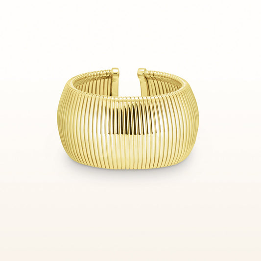 Yellow Gold Plated 925 Sterling Silver Wide Flexible Cuff Bracelet