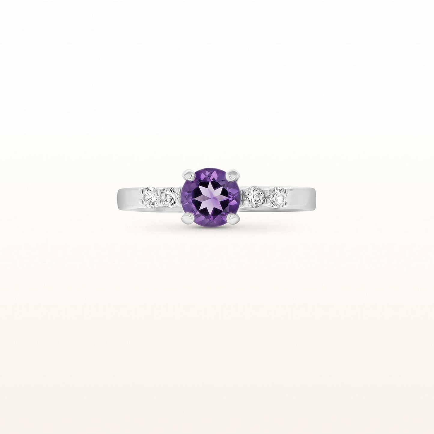 Round Gemstone and White Sapphire Ring in 925 Sterling Silver