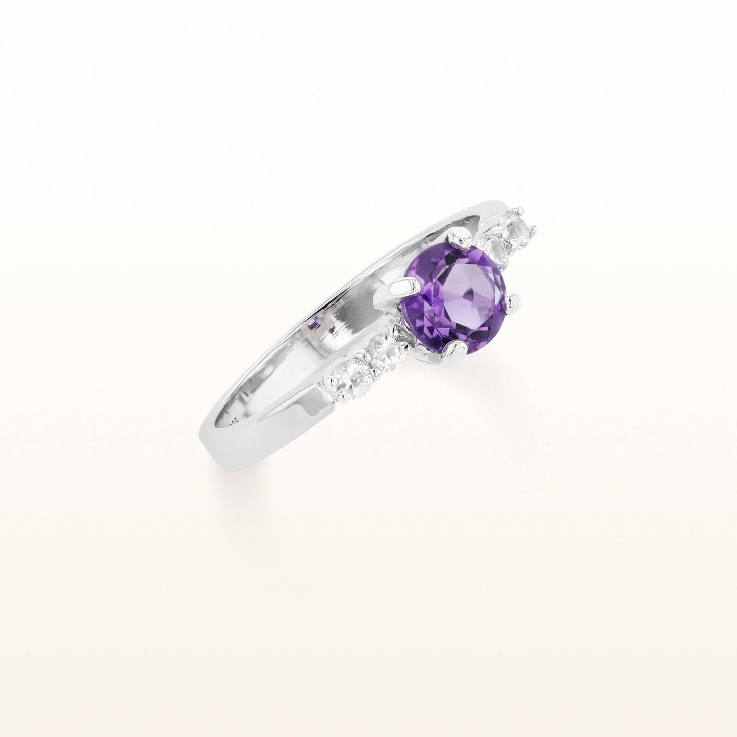 Round Gemstone and White Sapphire Ring in 925 Sterling Silver