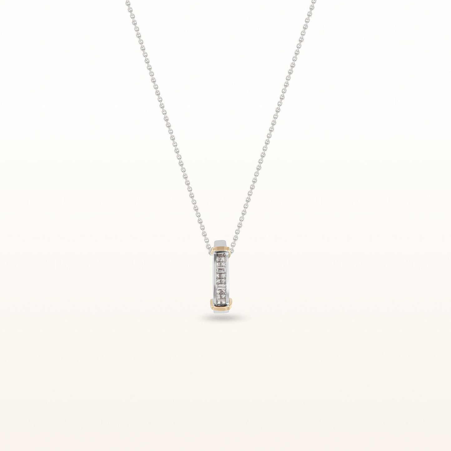 Two-Tone Channel Set Diamond Bar Pendant in 14K Gold