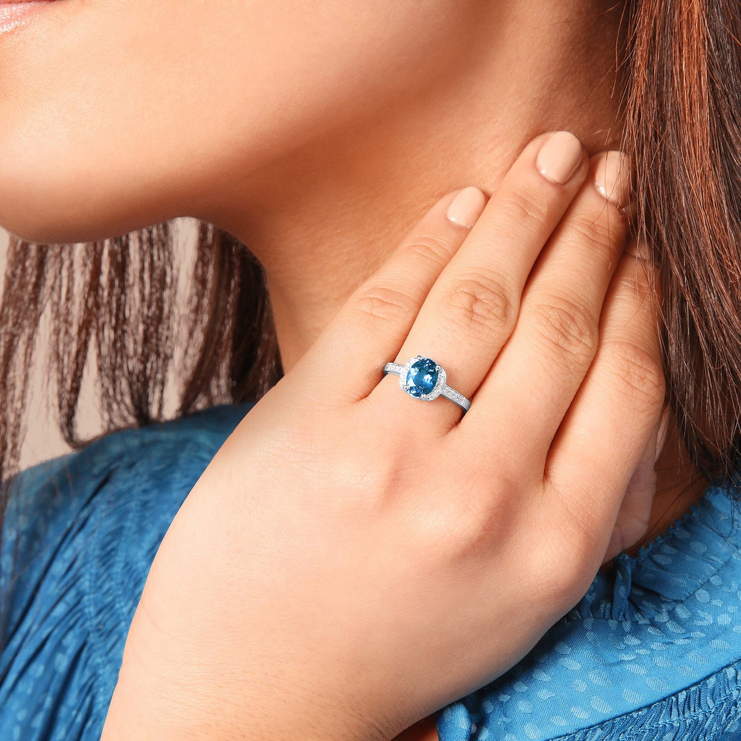 Oval Gemstone and Diamond Ring in 14kt White Gold