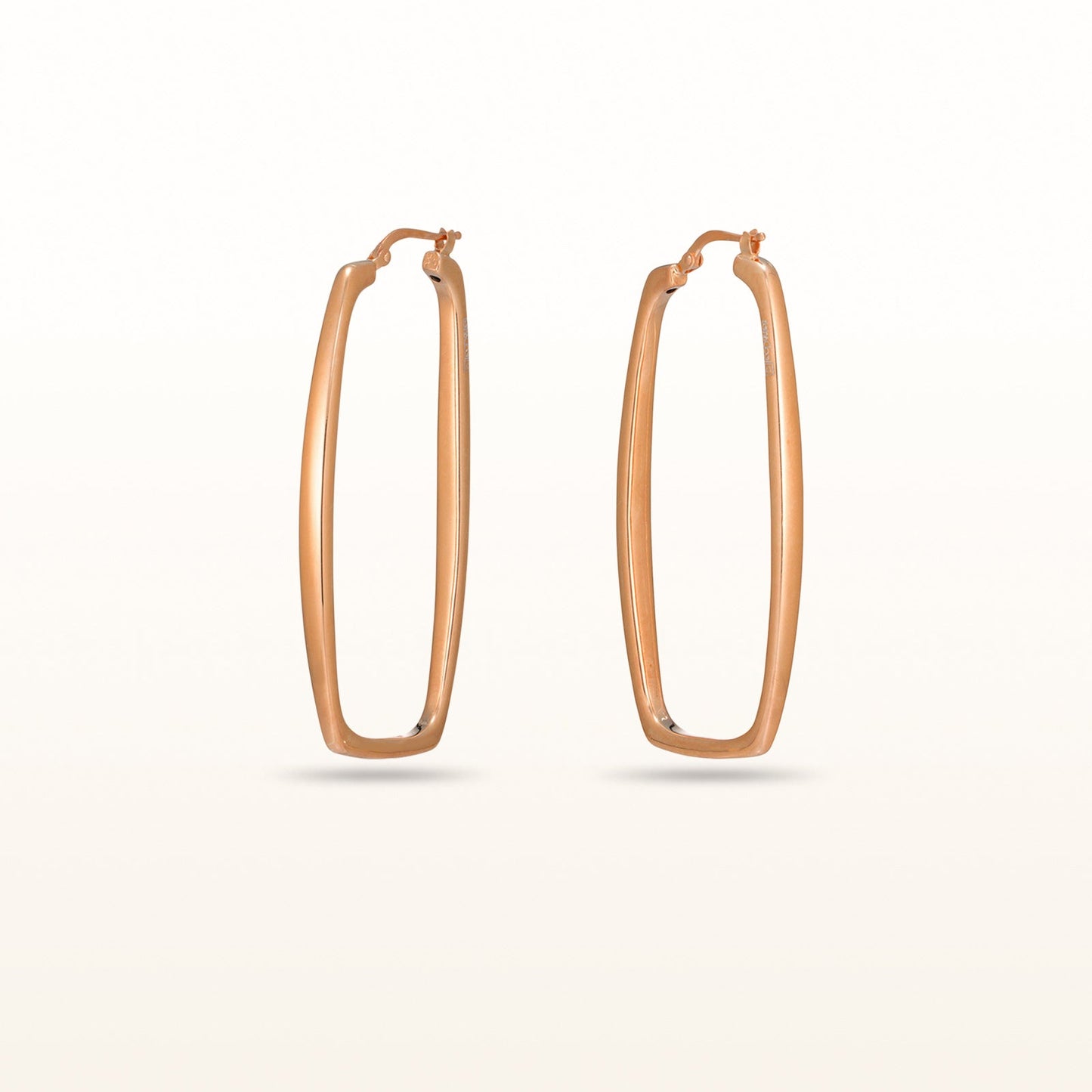 Rose Gold Plated 925 Sterling Silver Rectangular Drop Hoop Earrings