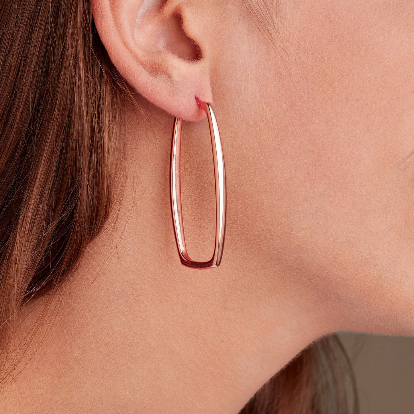 Rose Gold Plated 925 Sterling Silver Rectangular Drop Hoop Earrings