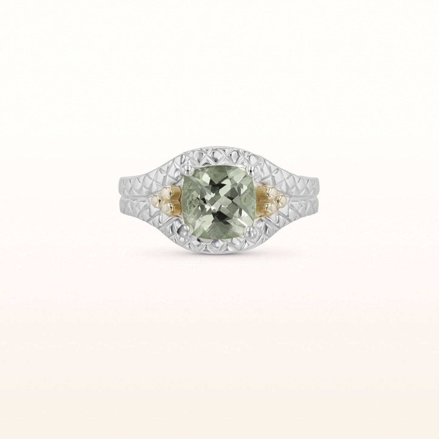 Cushion Cut 8 x 8 mm Gemstone Ring in 925 Sterling Silver and 14kt Yellow Gold