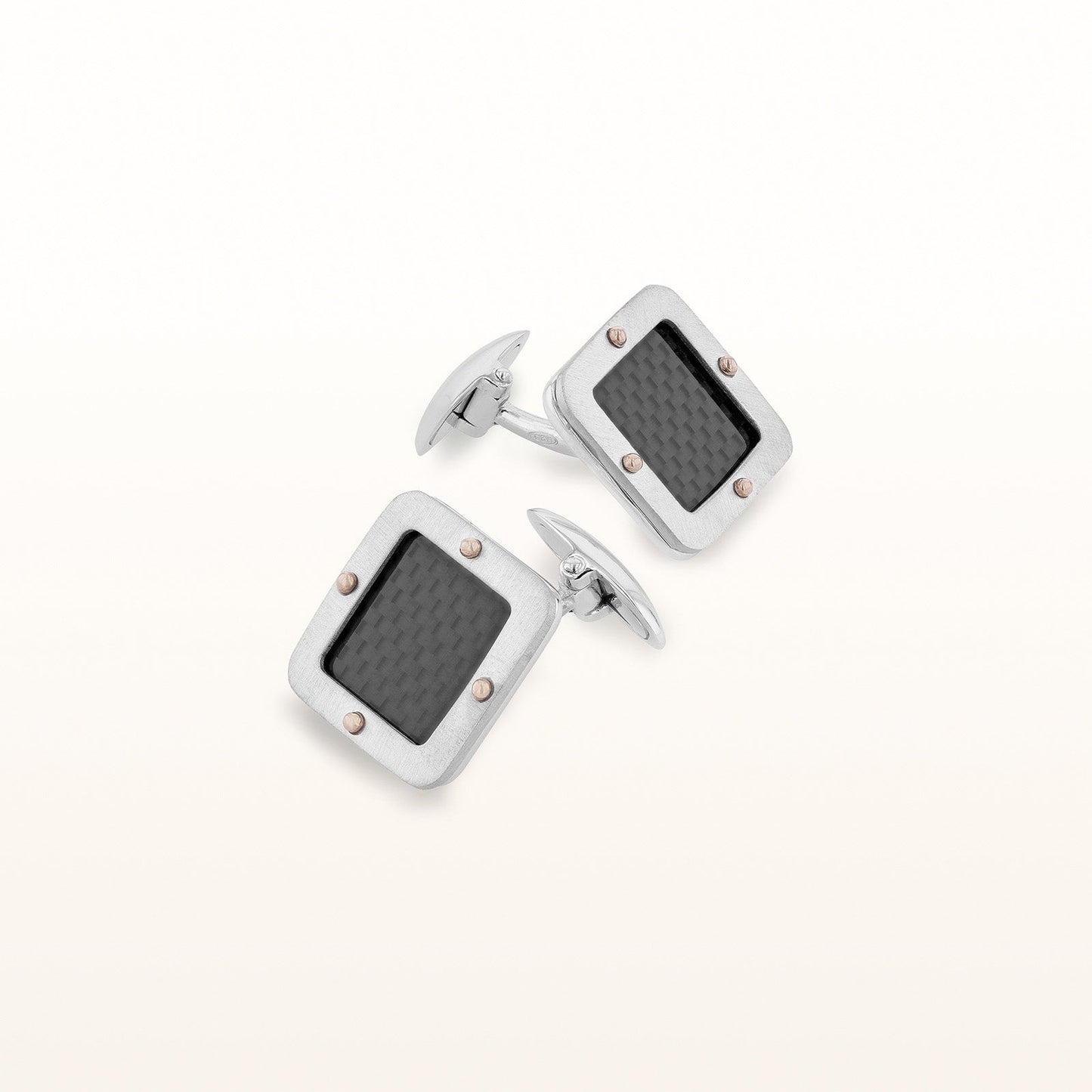 925 Sterling Silver Square Carbon Fiber Cufflinks