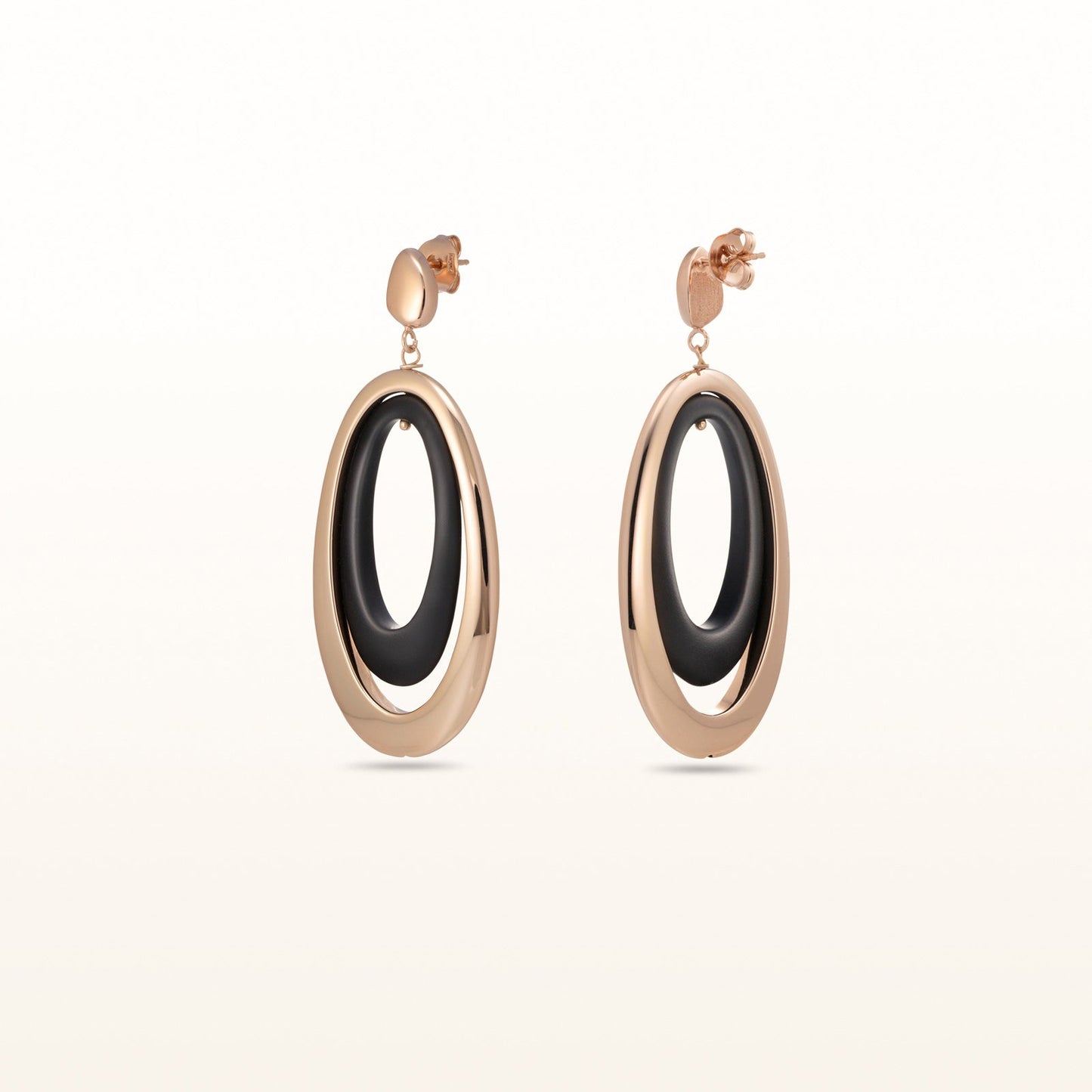 Rose Gold Plated 925 Sterling Silver and Rubber Double Oval Elongated Earrings