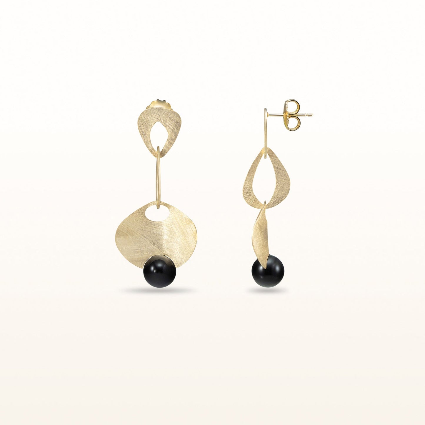 Pearl or Gemstone Wire Brushed Dangle Earrings in Yellow Gold Plated 925 Sterling Silver