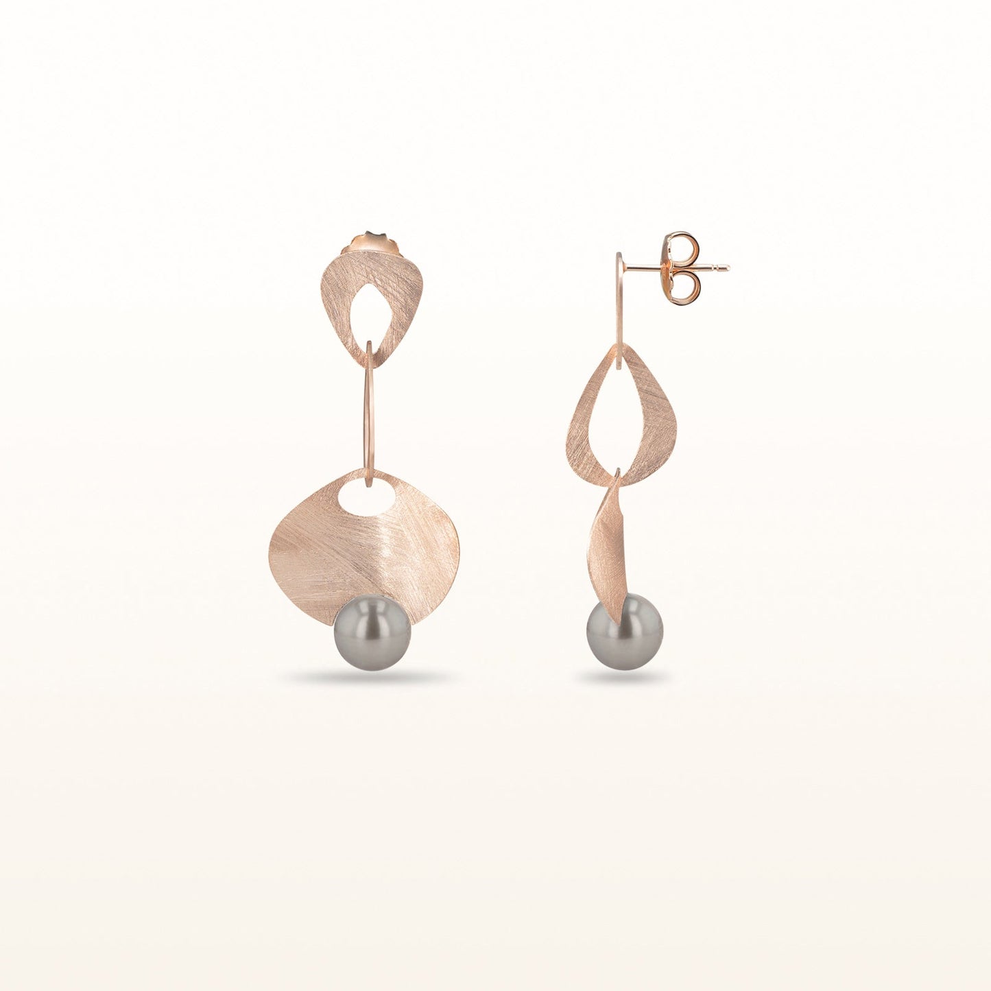 Pearl or Gemstone Wire Brushed Dangle Earrings in Rose Gold Plated 925 Sterling Silver