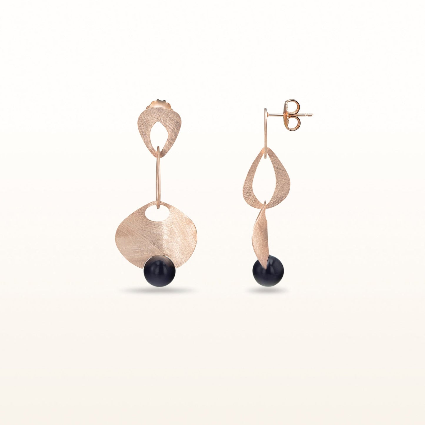 Pearl or Gemstone Wire Brushed Dangle Earrings in Rose Gold Plated 925 Sterling Silver