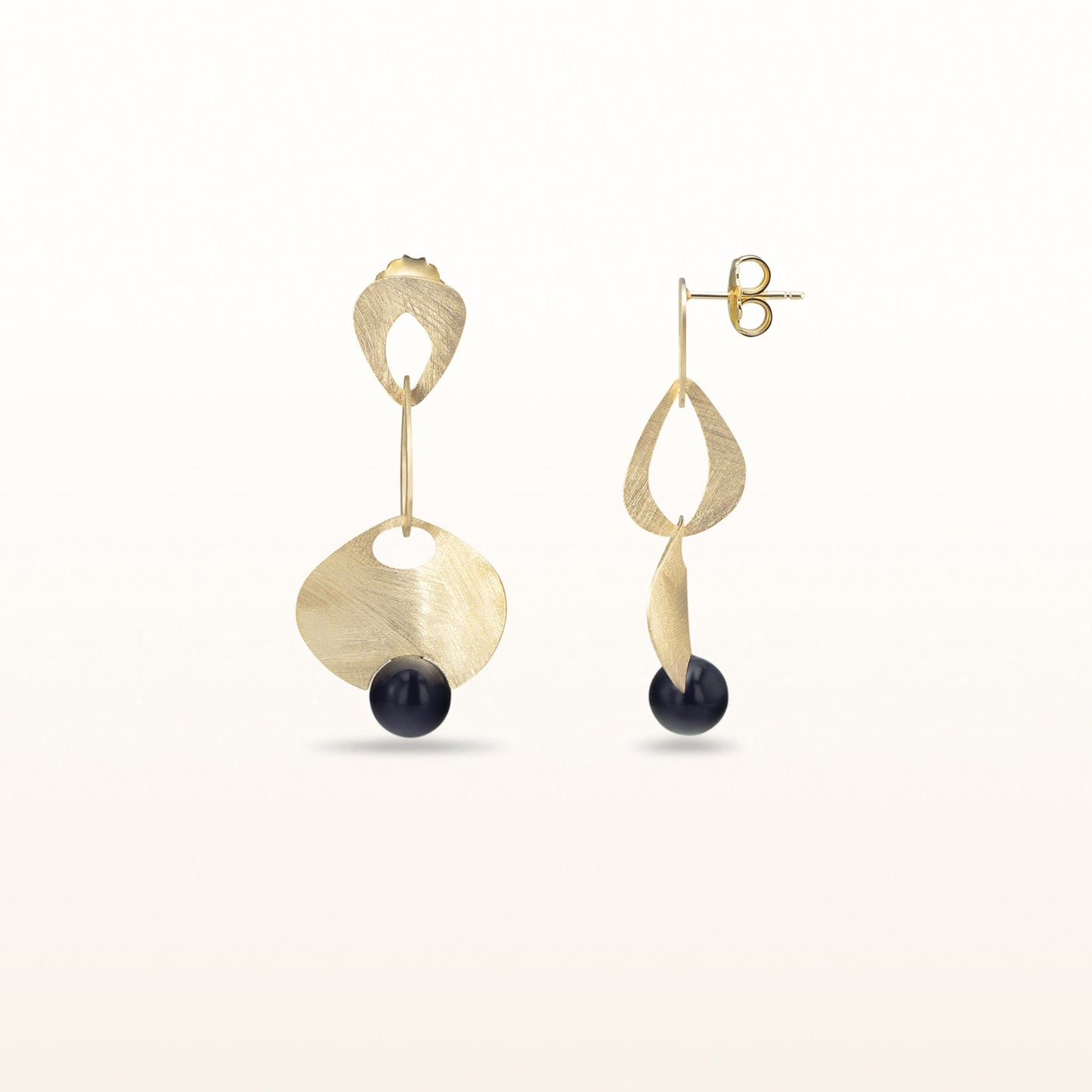 Pearl or Gemstone Wire Brushed Dangle Earrings in Yellow Gold Plated 925 Sterling Silver