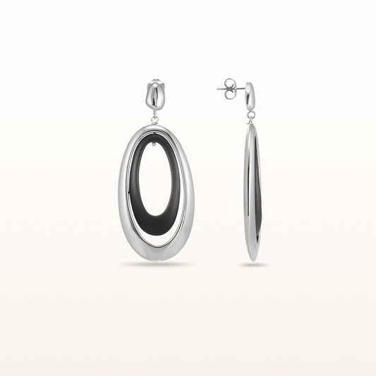 925 Sterling Silver and Rubber Double Oval Elongated Earrings