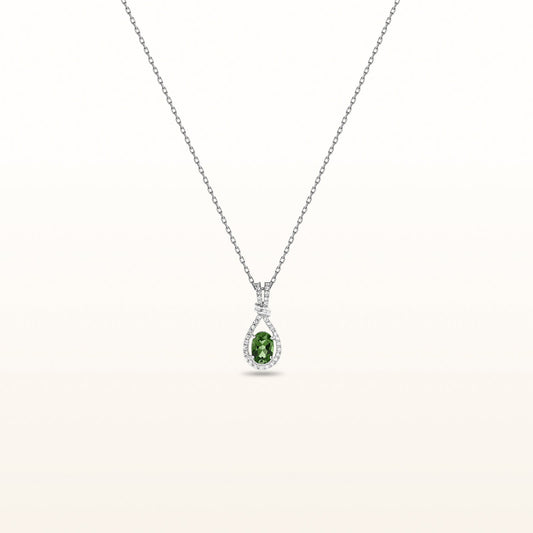 Oval Gemstone and White Sapphire Teardrop Pendant in 14kt White Gold