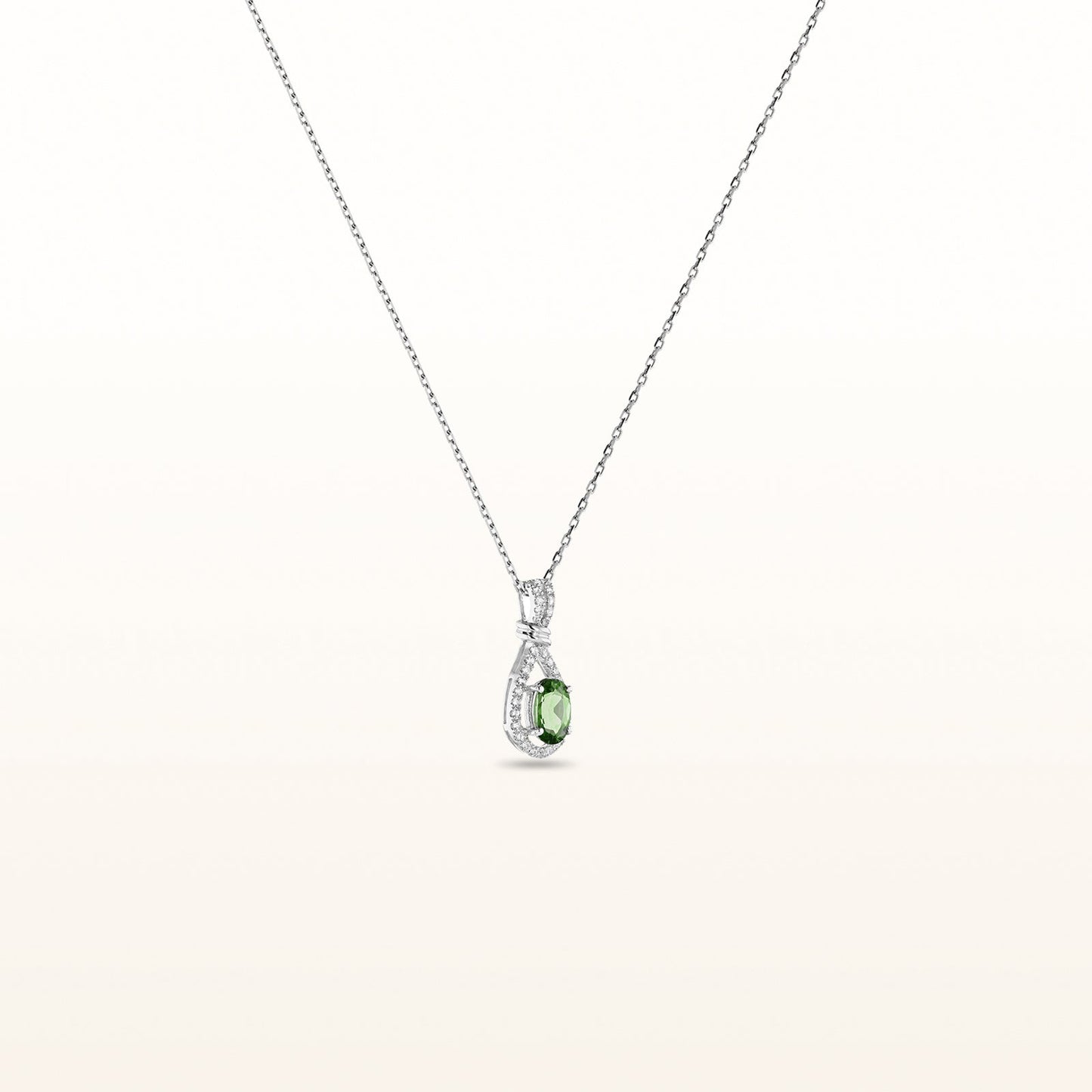 Oval Gemstone and White Sapphire Teardrop Pendant in 14kt White Gold