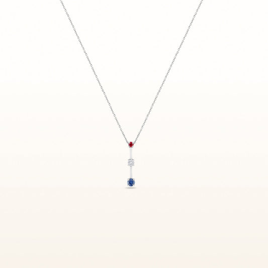 Diamond, Ruby, and Blue Sapphire Three-Stone Pendant in 14kt White Gold