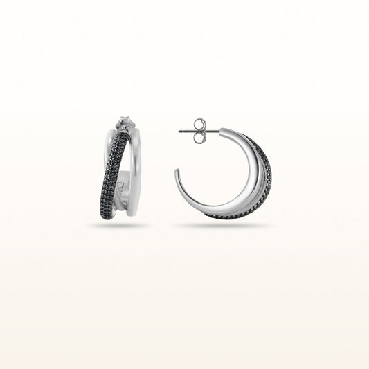 Black Spinel Crossover Hoops in 925 Sterling Silver